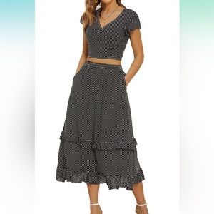 Polka dot skirt and crop top set